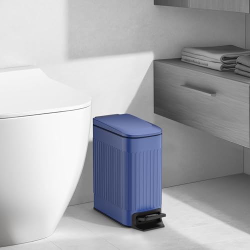 TIPGO Slim Bathroom Trash Can with Lid Soft Close, Step Pedal, 6 Liter / 1.6 Gallon Stainless Steel Trash Bin, Small Garbage Cans for Bedroom, Office, Kitchen (Blue) - color: Blue