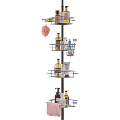 VEVOR Corner Shower Caddy Tension Pole, 4 Tier Adjustable Rustproof Organizer Shelves for Bathroom & Washroom, 42-114inch High, Bronze