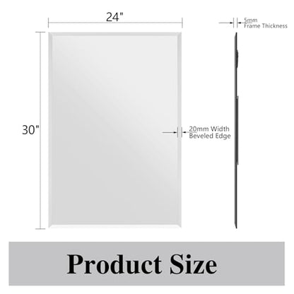Frameless Bathroom Mirror, 24" x 30" Beveled Wall Mirror | 5mm HD glass, 20mm beveled edge, frameless, anti-rust, shatterproof, french cleat, horizontally or vertically - size: 24"L x 30"W