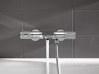 GROHE Precision Feel | Exposed Thermostatic Bath Mixer Valve | Cool Touch | Wall Mounted | Safety Button at 38°C | Knurl Grip | Diverter: Bath/Shower | Less Water & Perfect Flow | Chrome | 34788000