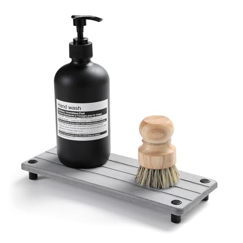 Fast Stone Drying Tray Diatomite Sponge Holder Mat, Kitchen Sink Organizer Sink Caddy, Kitchen & Bathroom Counter Makeup Vanity Dispenser Toothbrush Bottle Soap Dish Rack,Light Gray, 10" x 4" - color: 1. Gray, size: 10" x 4" x 1"