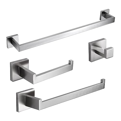 BAGNOLUX Bathroom Hardware Set 4 Pieces, Bath Towel Holder Set SUS304 Stainless Steel, Towel Bar Rack Set for Wall Mounted, Square Bathroom Accessories Set Fixture Heavy Duty Brushed Nickel - color: Brushed Nickel