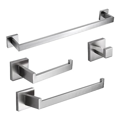 BAGNOLUX Bathroom Hardware Set 4 Pieces, Bath Towel Holder Set SUS304 Stainless Steel, Towel Bar Rack Set for Wall Mounted, Square Bathroom Accessories Set Fixture Heavy Duty Brushed Nickel - color: Brushed Nickel