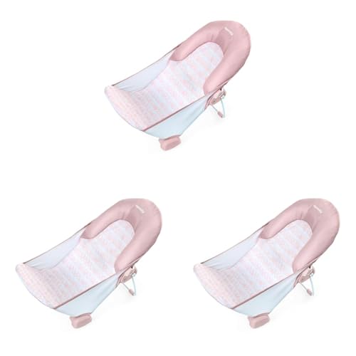 Ingenuity Foldaway 2-Position Bather,2-Position Adjustable Support Baby Bath seat for Sink or Bathtub,Ages 0-6 Months,up to 20 pounds,Pink,(Pack of 3) - color: Pink, size: 1 Count (Pack of 3)