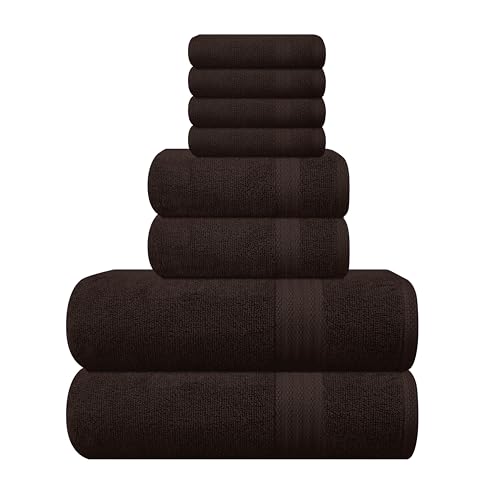 GLAMBURG Ultra Soft 8-Piece Towel Set - 100% Pure Ringspun Cotton, Contains 2 Oversized Bath Towels 27x54, 2 Hand Towels 16x28, 4 Wash Cloths 13x13 - Ideal for Everyday use - Chocolate Brown - color: Chocolate Brown, size: 8 Piece Towel Set