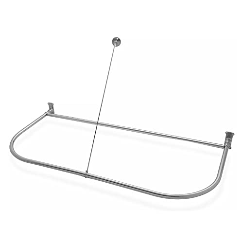 Naiture Stainless Steel 54''x30'' D Shape Shower Curtain Rod,Brushed Nickel | 48" Ceiling & Wall Dual-Use Support Rod, Perfect for Windowed Shower Area, Permanent Wall Mount, Rustproof, Hardware Included - color: Brushed Nickel, size: 54'' x 30''