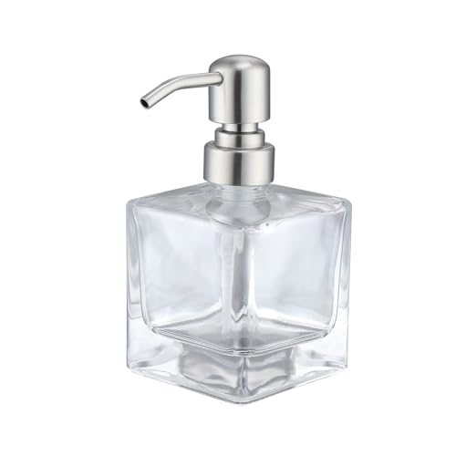 Square Bathroom Soap Dispenser Brushed Nickel, Glass Bottles with Stainless Steel Pump Cube Liquid Soap Dispenser Hand Kitchen - color: Brushed Nickel