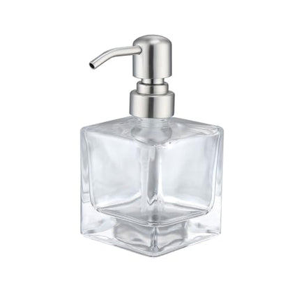 Square Bathroom Soap Dispenser Brushed Nickel, Glass Bottles with Stainless Steel Pump Cube Liquid Soap Dispenser Hand Kitchen - color: Brushed Nickel