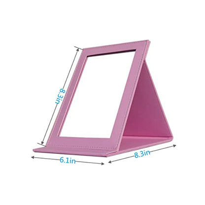 Foldable Travel Desk Mirror, Pink | HD Vanity Mirror with Adjustable 90°/145° Stand,Slim Leather-Covered - color: Pink