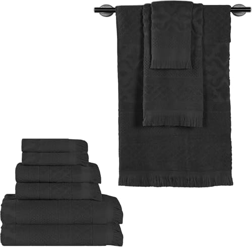 SUPERIOR Cotton 9 Piece Towel Set, Quick Dry, Bathroom Essentials, Shower, Spa, Luxury Plush Soft Absorbent Towels, Includes 3 Bath, 3 Hand, 3 Washcloth/Face Towels, Rolla Collection, Black - color: Black, size: 9 Piece Towel Set