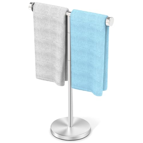VEHHE T-Shape Hand Towel Holder for Bathroom, Height Adjustable Hand Towel Stand, SUS304 Stainless Steel Towel Holder Stand Non-Slip for Adults, Children（Silver）