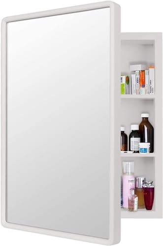 22”x28” Recessed Wood Medicine Cabinet with Mirror for Bathroom – Wall-Mounted Wooden Bathroom Cabinet with Adjustable Storage Shelf (White, 22“x28) - color: White, size: 22“x28"