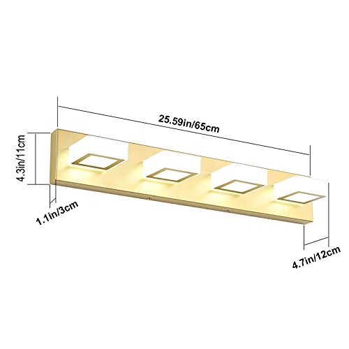 Ralbay Modern Gold Vanity Lights for Bathroom 4 Lights LED Over Mirror Fixture Acrylic Wall Light, 25.6 Inch, White Light 6000K, 8590-Gold-Silver - size: 25.6 inch