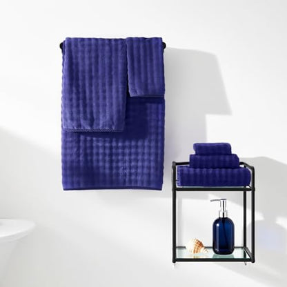 COZYART Lint Free 8Pcs Bathroom Towels Set Ultra Soft Microfiber Navy Blue | Cloud-soft, Ultra fluffy, Thick, Highly Absorbent, Quick Dry, Lint-Free Towels - color: Navy Blue