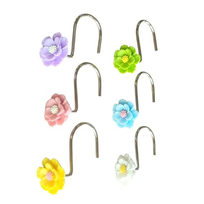 Twofish Home Flower Shower Curtain Hooks Pack of 12 Anti Rust Decorative Resin Shower Curtain Rings - color: Tetrachromic Flower