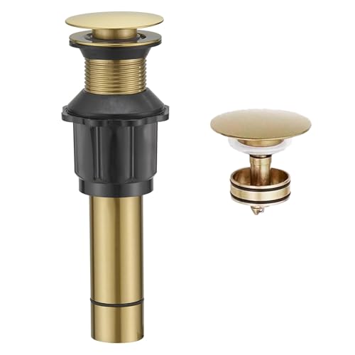 Bathroom Sink Drain Without Overflow, Brushed Gold Bathroom Sink Stopper for Vanity Vessel Sink, Rapid Draining Stainless Steel Pop Up Drain with Hair Catcher Anti-Clog Strainer - color: Brushed Gold