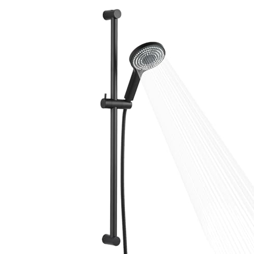 OFFO 6-Spray High Pressure Handheld Shower Head Combo with Adjustable 33 in Slide Bar and 60 in Stainless Steel Hose, Matte Black - color: Matte Black, style: 33" Slide Bar & 60" Hose