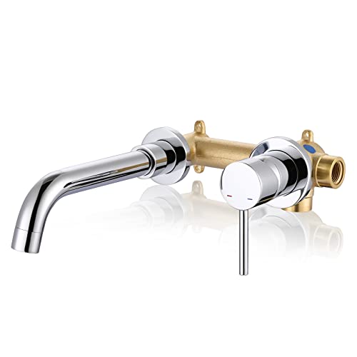 ARCORA Wall Mount Bathroom Faucet, Chrome Single Handle Bathroom Sink Faucet Wall Mounted, Rough-in Valve Included - color: Chrome, size: Single Handle