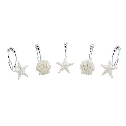 BEAVO Seashell Shower Curtain Hooks,12 Pcs Double Roller Glide Rust-Resistant Stainless Steel Decorative Shower Curtain Rings for Bathroom, Baby Room, Bedroom, Living Room Decor (White)