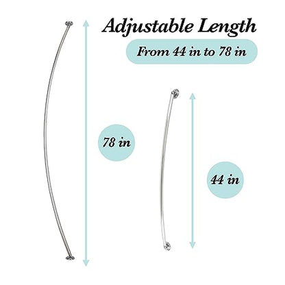 Bath Bliss Curved Shower Rod | Adjustable 44"-78" Inch | Bathroom Shower Curtain and Liner Rod | 33% More Space | Wall Mounted | Easy Installation | Aluminum - color: Aluminum