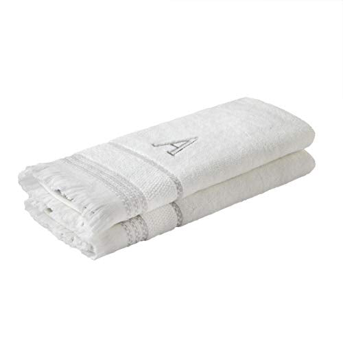 SKL Home Casual Monogram Hand Towel Set, A, 16x26, White 2 Count - color: Casual Monogram Hand Towel Set, size: Hand Towel Set, style: A
