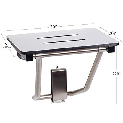Seachrome Lift-Assist Shower Seat, Yoke-Style Bench, Wall Mount, 30" x 15", Solid White Phenolic - color: White, size: 30 inch