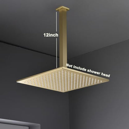 Enga Brass 12 Inch Ceiling Mount Shower Arm and Flange, Square Rain Shower Head Arm, Brushed Gold - color: Brushed Gold, style: 12 Inch