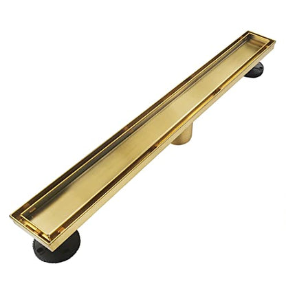 Neodrain 24" Gold Linear Shower Drain,2-in-1 Flat& Tile Insert Cover | 304 Stainless Steel,Fast Drainage, Durable,Rectangle Shower Floor Drain with Adjustable Feet,Hair Strainer,Fits Bathrooms - color: Golden, size: 24 In