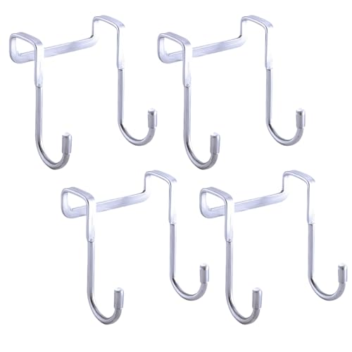 Over Cabinet Door Hook & Wardrobe Door Hook, Stainless Steel Hanging Hooks for Towels, Bags, Clothes – Bathroom Door Hooks for Towels, Kitchen Cabinet Hooks, Wardrobe Hooks, Dorm Room Hangers (4PCS)