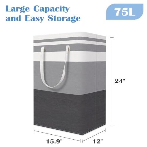 BlissTotes 3-Pack Laundry Basket, Collapsible Laundry Hamper, Grey, 75L | Laundry Clothes Hamper, Hampers for Bedroom, Freestanding Hamper with Handles, Clothes Laundry Basket - color: Grey, size: 75L