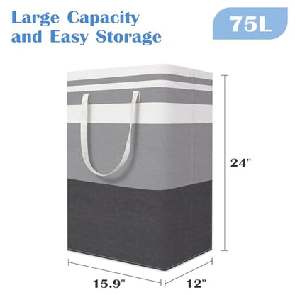 BlissTotes 3-Pack Laundry Basket, Collapsible Laundry Hamper, Grey, 75L | Laundry Clothes Hamper, Hampers for Bedroom, Freestanding Hamper with Handles, Clothes Laundry Basket - color: Grey, size: 75L