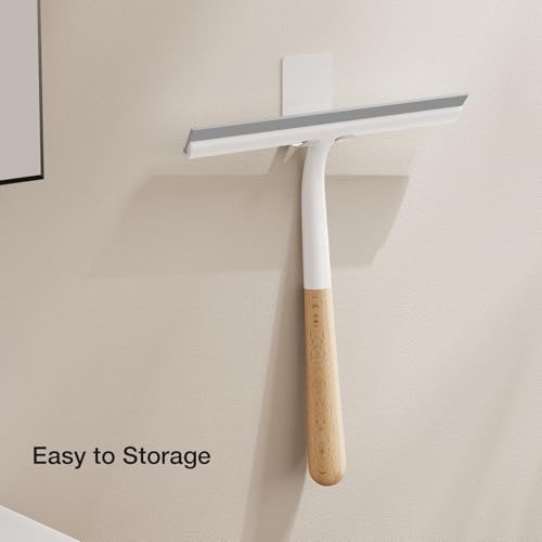 Shower Squeegee for Glass Doors, Streak-Free Silicone Window Cleaner with Detachable Wood Handle & Hook, Rust-Proof Bathroom Squeegee for Mirror, Tile Wall, Car Windshield, 10 Inch White - size: 2pack