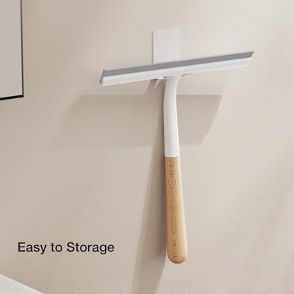 Shower Squeegee for Glass Doors, Streak-Free Silicone Window Cleaner with Detachable Wood Handle & Hook, Rust-Proof Bathroom Squeegee for Mirror, Tile Wall, Car Windshield, 10 Inch White - size: 2pack