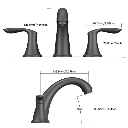 Bathroom Sink Faucet, Faucet for Bathroom Sink, Widespread Matte Black Bathroom Faucet 3 Hole with Plastic Pop Up Drain and cUPC Lead-Free Hose - (Matte Black) - color: Matte Black, size: 8 inch 1 pack