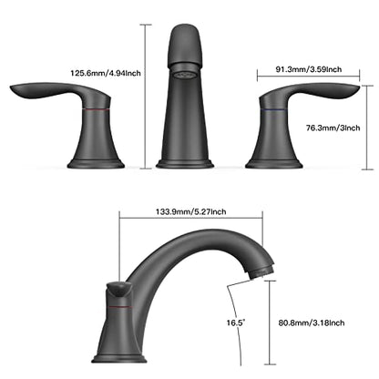 Bathroom Sink Faucet, Faucet for Bathroom Sink, Widespread Matte Black Bathroom Faucet 3 Hole with Plastic Pop Up Drain and cUPC Lead-Free Hose - (Matte Black) - color: Matte Black, size: 8 inch 1 pack