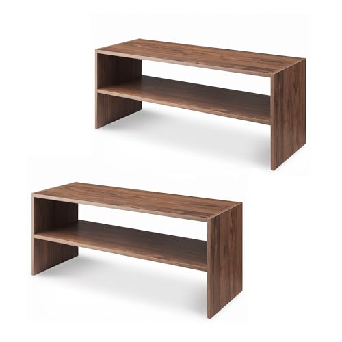 Whitmor Wood Stackable 2-Shelf Shoe Rack, Walnut, 24 inches，2 Pack - color: Brown, size: 24 INCH X2
