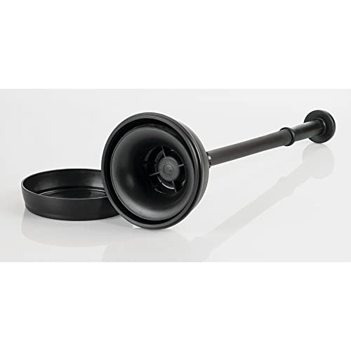 mDesign Plastic Toilet Plunger with Lift & Lock Cover Set, Compact Discreet Freestanding Storage Caddy Holder for Bathroom, Powder Room, Modern Design - Heavy Duty - Hyde Collection, Black - color: Black