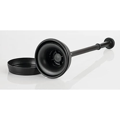 mDesign Plastic Toilet Plunger with Lift & Lock Cover Set, Compact Discreet Freestanding Storage Caddy Holder for Bathroom, Powder Room, Modern Design - Heavy Duty - Hyde Collection, Black - color: Black