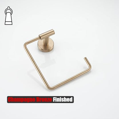 JQK Towel Ring Champagne Bronze, Stainless Steel Square Ring Towel Holder for Bathroom, 6 Inch Wall Mount, TR140-CB - color: Champagne Bronze