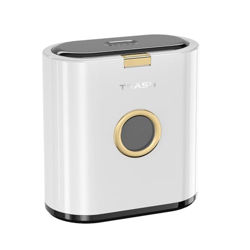 Bathroom Trash can with lid, 3.4 gallon/13 Liter Ultra-Thin Plastic Trash can, Press flip lid Sealed, Suitable for Kitchen, Bedroom, Office, Laundry Room, Toilet, RV (White)