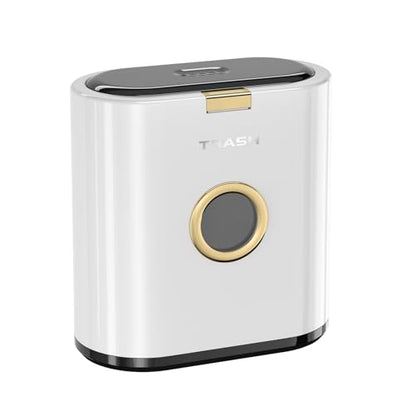 Bathroom Trash can with lid, 3.4 gallon/13 Liter Ultra-Thin Plastic Trash can, Press flip lid Sealed, Suitable for Kitchen, Bedroom, Office, Laundry Room, Toilet, RV (White)