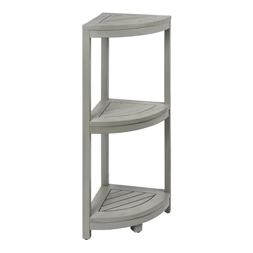 happimess Sela Corner Shelf 33" 3-Tier Acacia Wood, Gray | Shower Organizer, Bathroom Storage Rack For Kitchen And Office, Slatted Freestanding Minimalist Water-Resistant Plant Stand - color: Grey