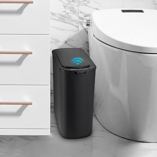 Cesun Automatic Small Bathroom Trash Can with Lid, 2.6 Gallon, Black | Motion Sensor, Plastic, Touchless, Odor Control, Smart Garbage Can, Battery Operated, Manual Button, for Office/RV/Bedroom - color: Black
