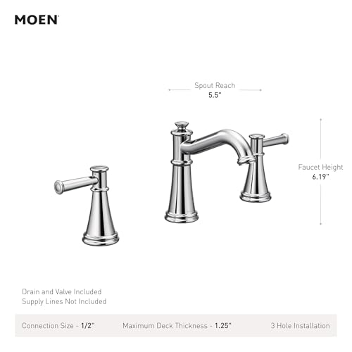 Moen Belfield Polished Nickel Two-Handle Widespread Bathroom Faucet Trim Kit, Valve Included, TV6405NL - color: Polished Nickel