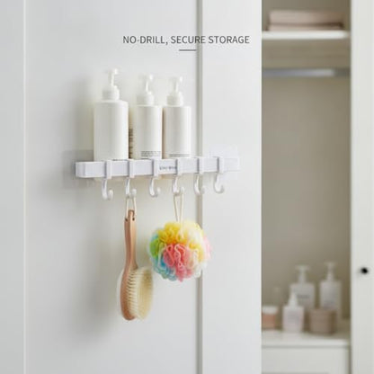 Adhesive Shower Caddy, 13.6-Inch Wide No-Drill Wall Mount Rack for Bathroom & Kitchen, PP Plastic Storage Organizer (1 PC) - color: White