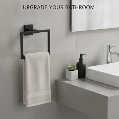 Homeowners Square Towel Ring, Stainless Steel Wall Mount Hand Towel Holder for Bathroom Vanity - color: Black