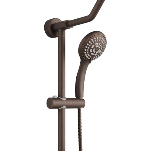 PULSE ShowerSpas Kauai III Oil-Rubbed Bronze Rain Shower Head with Handheld Spray - 1.8 GPM, 8" Showerhead, 5-Function HandShower, Adjustable Slide Bar - Shower Heads with Handheld Spray Combo - color: Oil Rubbed Bronze, size: 1.8 Gallon Per Minute