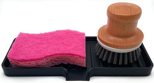 Silicone Soap Dish Tray and Sponge Holder with Drain Chute, Rectangular, Kitchen and Bathroom Sink Organizer (Black, 9"x3.5") - color: Black, size: (MD) 9"x3.5"