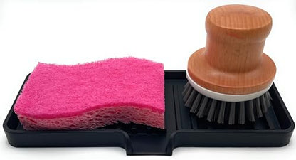 Silicone Soap Dish Tray and Sponge Holder with Drain Chute, Rectangular, Kitchen and Bathroom Sink Organizer (Black, 9"x3.5") - color: Black, size: (MD) 9"x3.5"