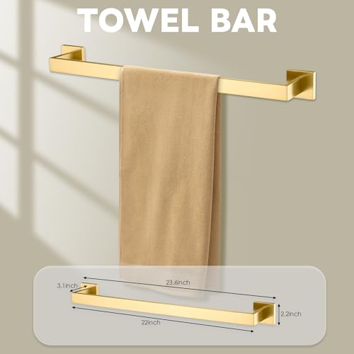 5-Piece Brushed Gold Bathroom Hardware Set - Hand Towel Bar, Toilet Paper Holder, Towel Ring & Rack - color: Gold